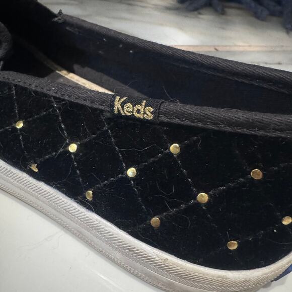 Keds x Kate Spade Double Decker Quilted Black Velvet Gold Stud Slip-On Sneakers9 - Picture 3 of 12